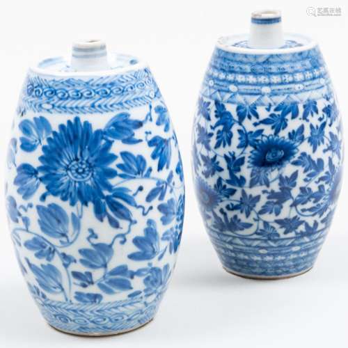 Small Near Pair of Chinese Blue and White Porcelain Barrel S...