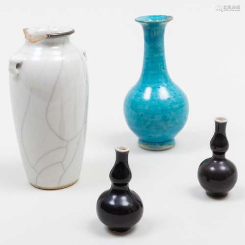 Chinese Turquoise Glazed Porcelain Vase, a Crackle Glazed Va...