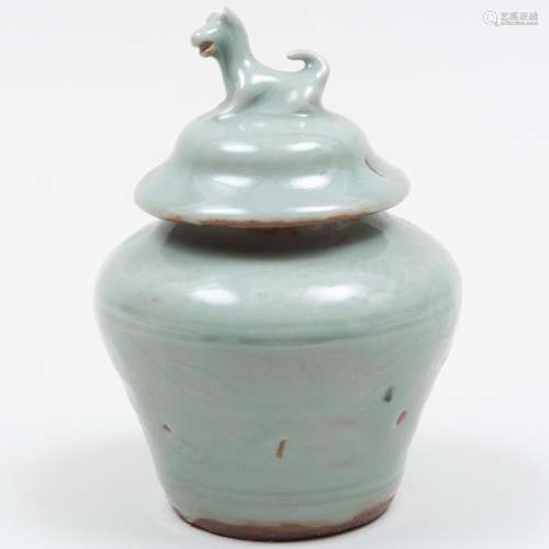 Small Chinese Celadon Glazed Pottery Jar and Cover