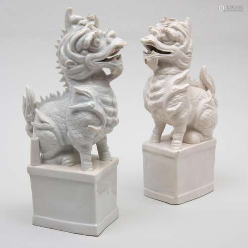 Pair of Chinese White Glazed Porcelain Qilin Joss Stick Hold...