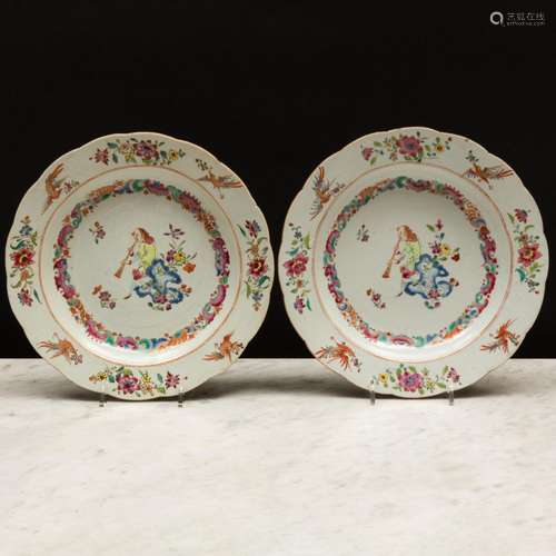 Chinese Export Famille Rose Porcelain `Musician` Plates