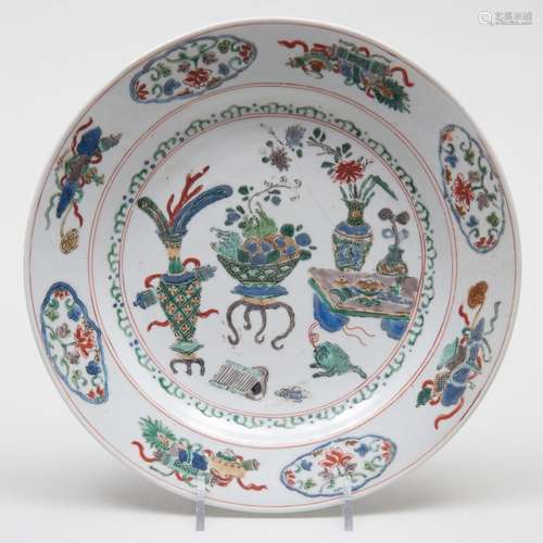 Chinese Famille Verte Porcelain `One Hundred Antiques` Plate