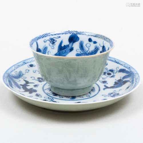 Chinese Celadon Ground and Underglaze Blue Porcelain Tea Bow...