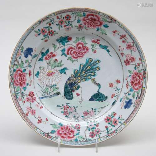 Chinese Famille Rose Porcelain Peacock Charger