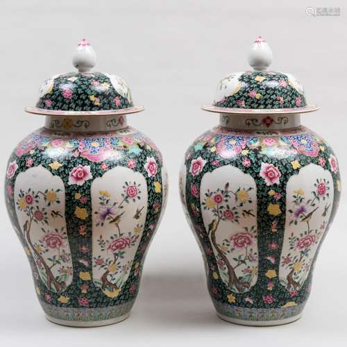 Pair of Chinese Famille Rose and Black Ground Porcelain Balu...