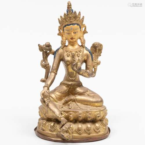 Sino Tibetan Cast and Gilt Metal Figure of a Deity