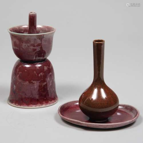 Three Chinese Copper Red Glazed Porcelain Articles