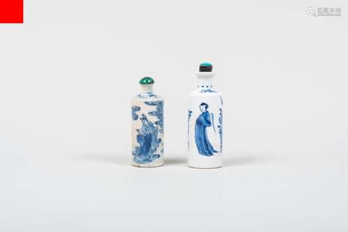 Two Chinese Blue and White Porcelain Snuff Bottles