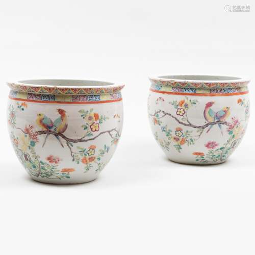 Pair of Chinese Famille Rose Porcelain Jardinières