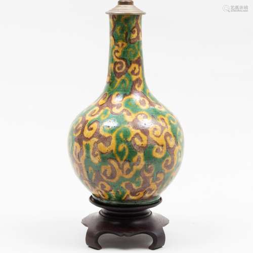 Unusual Chinese Aubergine, Yellow and Green Glazed Bottle Va...