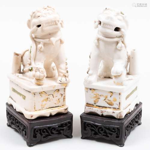 Pair of Chinese White Glazed Porcelain Buddhistic Lion Joss ...