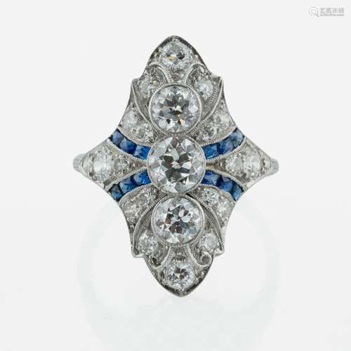 An Art Deco Diamond and Sapphire Ring