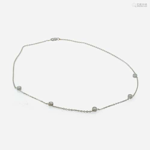 A 14K White Gold and Diamond Station Necklace