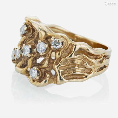 A 14K Yellow Gold and Diamond Ring by Mayors