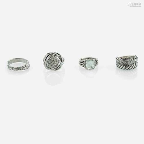 A Collection of Four Sterling Silver David Yurman Rings