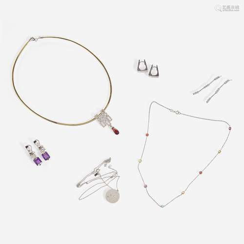 A Collection of White Gold and Gemstone Jewelry