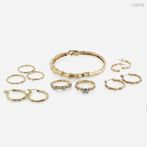 A Collection of Bamboo Style Yellow Gold Jewelry