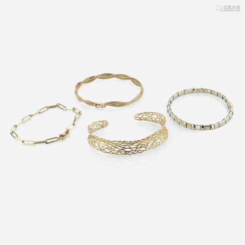 A Collection of 14K Gold Bracelets