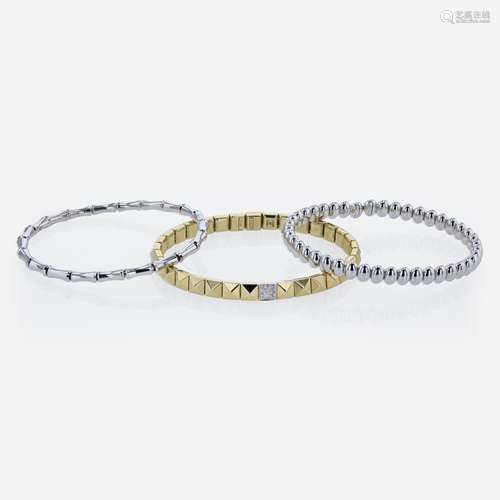 Set of Three 18K Gold Flexible Bracelets