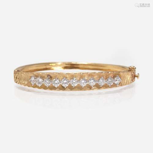 A 14K Gold and Diamond Bangle Bracelet