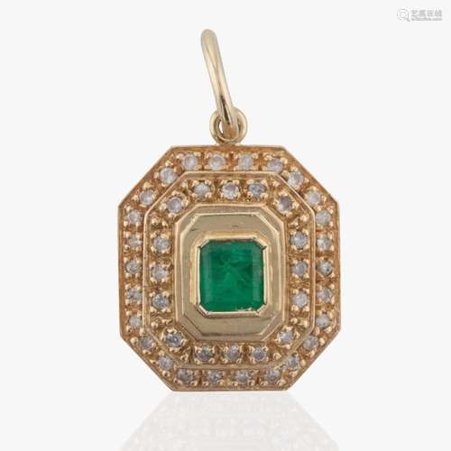 An 18K Yellow Gold, Emerald, and Diamond Pendant