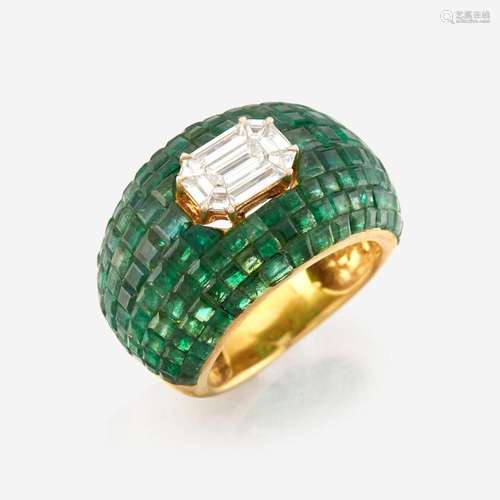 An Emerald, Diamond, and Gold Ring