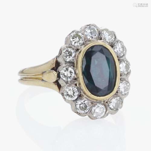 18K Yellow Gold, Sapphire, and Diamond Ring