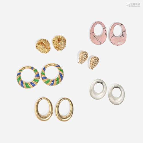 Two Pairs of Yellow Gold Ear Clips with Interchangeable Acce...