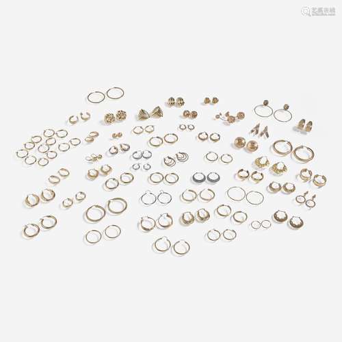 A Large Collection of 14K Gold Earrings