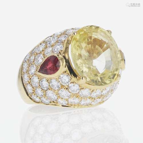 An 18K Yellow Gold and Gemstone Ring