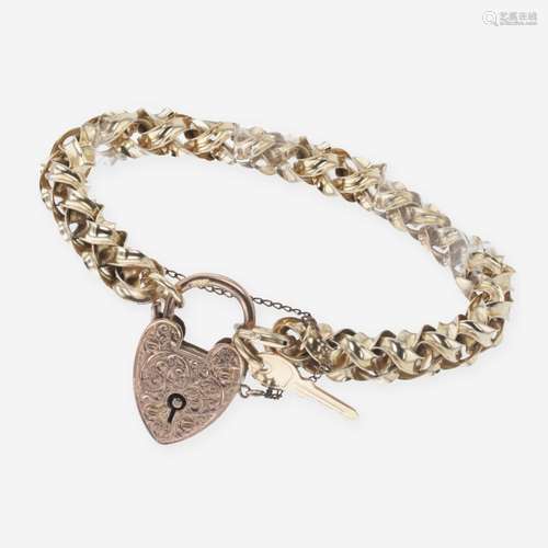 14K Yellow Gold Bracelet with Padlock and Key Charms