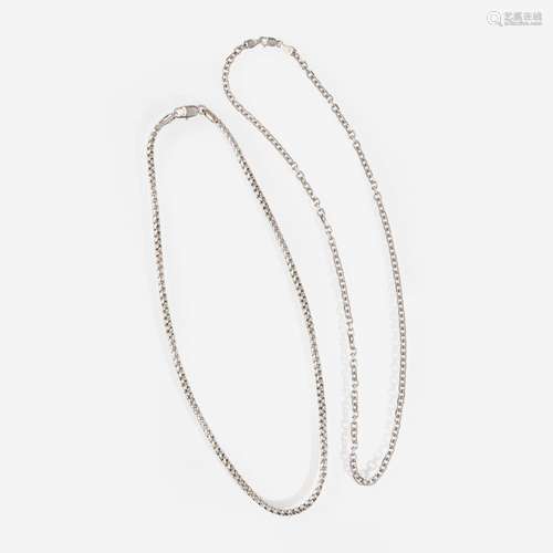 Two Contemporary 14K White Gold Chains