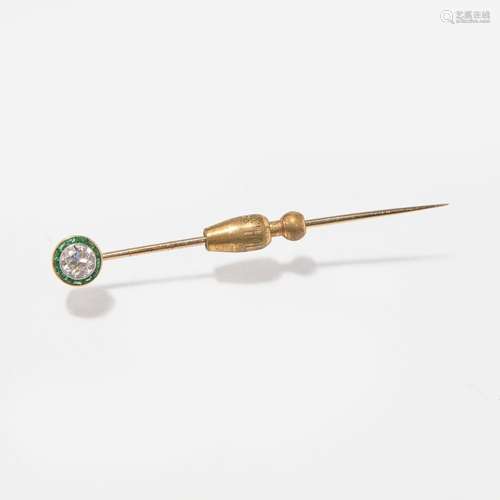 A Victorian Emerald and Diamond Stick Pin