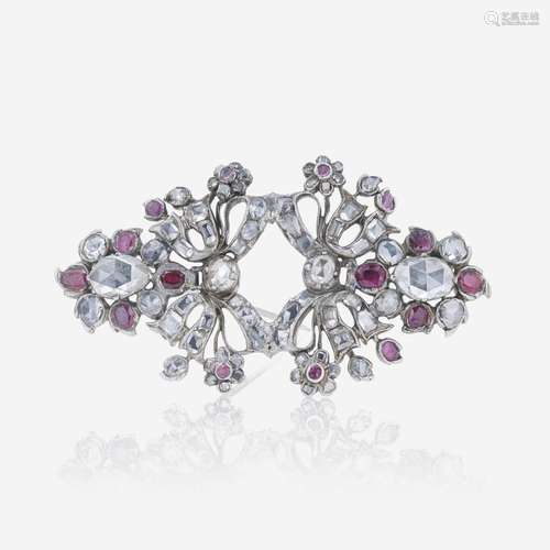 Ruby, Diamond, and Silver Brooch