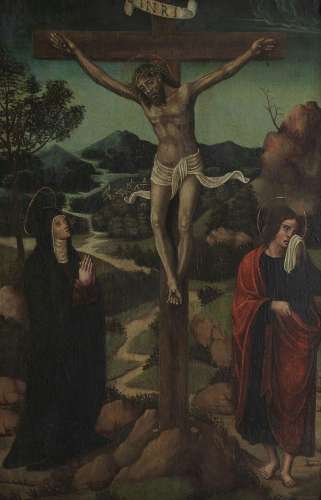 Ecole allemande style du XVe s<br />
Christ en croix, Vierge...