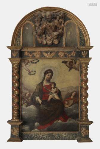 Ecole napolitaine circa 1700<br />
Vierge à l'Enfant, huile ...