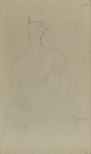 *Amedeo Modigliani (1884-1920)<br />
Madame Dorival, crayon ...
