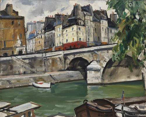 Takanori Oguiss (1901-1986)<br />
Pont-Marie, barque blanche...