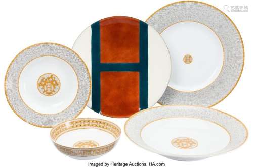 Hermès Set of Eighteen: Orange and White Mosaique au 24 Limo...