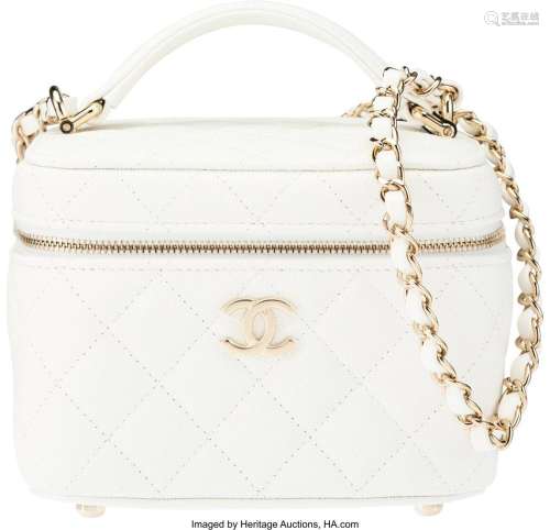 Chanel White Quilted Caviar Leather Small Vanity Bag with Go...