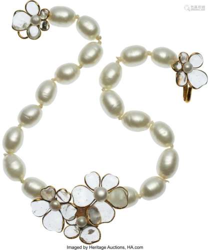 Chanel Vintage Clear Gripoix & Pearl Flower Choker Neckl...
