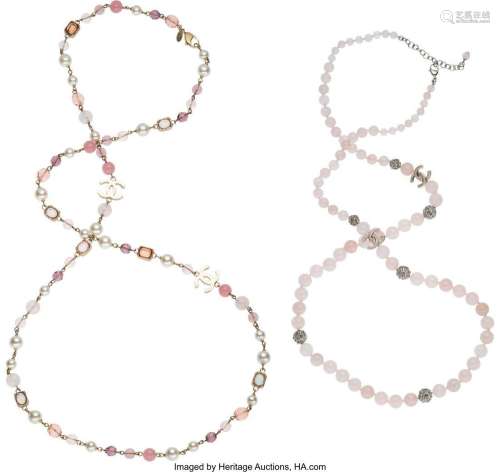 Chanel Set of Two: Pink Stone and Pearl Necklaces Condition:...
