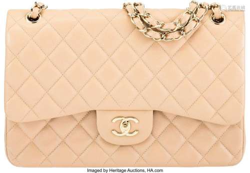 Chanel Beige Quilted Caviar Leather Jumbo Double Flap Bag wi...