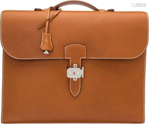 Hermès Gold Togo Leather Sac a Depeche Briefcase with Pallad...