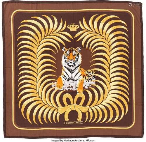 Hermes 140cm Brown, Gold, and Gray "Tiger Royale,"...