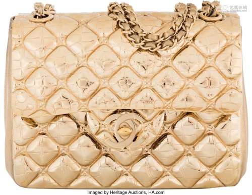 Chanel Gold Metal and Leather Mini Flap Bag: Condition: 3 6&...