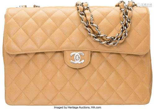 Chanel Camel Caviar Leather Jumbo Flap Bag with Silver Hardw...