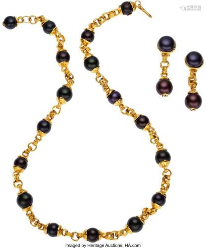 Chanel Set of Two: Purple Pearl Necklace and Earrings Condit...