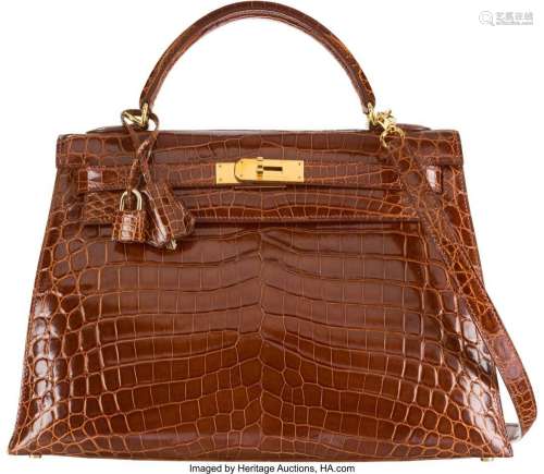 Hermès 32cm Shiny Miel Niloticus Crocodile Sellier Kelly Bag...