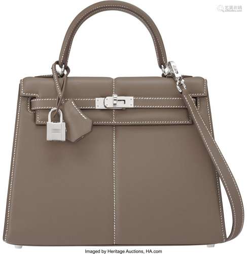 Hermès 25cm Padded Etoupe Swift Leather Sellier Kelly Bag wi...